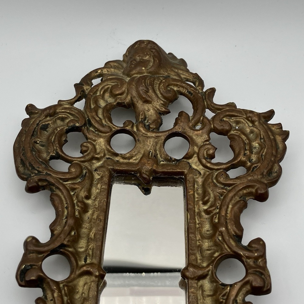 Vtg Candle Sconce / Brass With Mirror / 2 Arms / 1940s / Swedish Rococo Revival - Picture 4 of 16